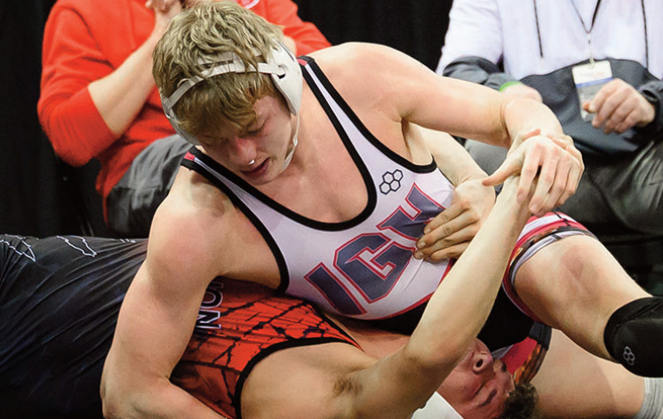 lowa-Grant/Highland's Brock Hinderman is close to a pin. Jonelle Degenhardt photo.