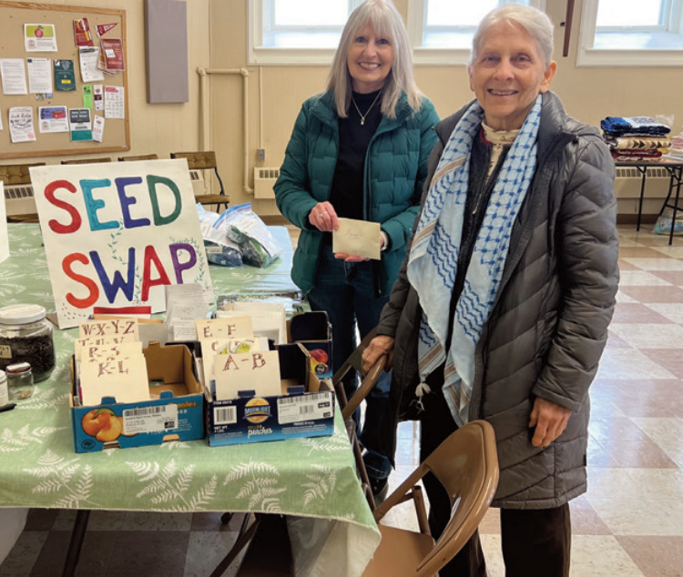 Soap-making instructor, Peggy Kalscheur & Marie Baker. (Note the Sleep In Heavenly Peace donated bedding tables on far wall).