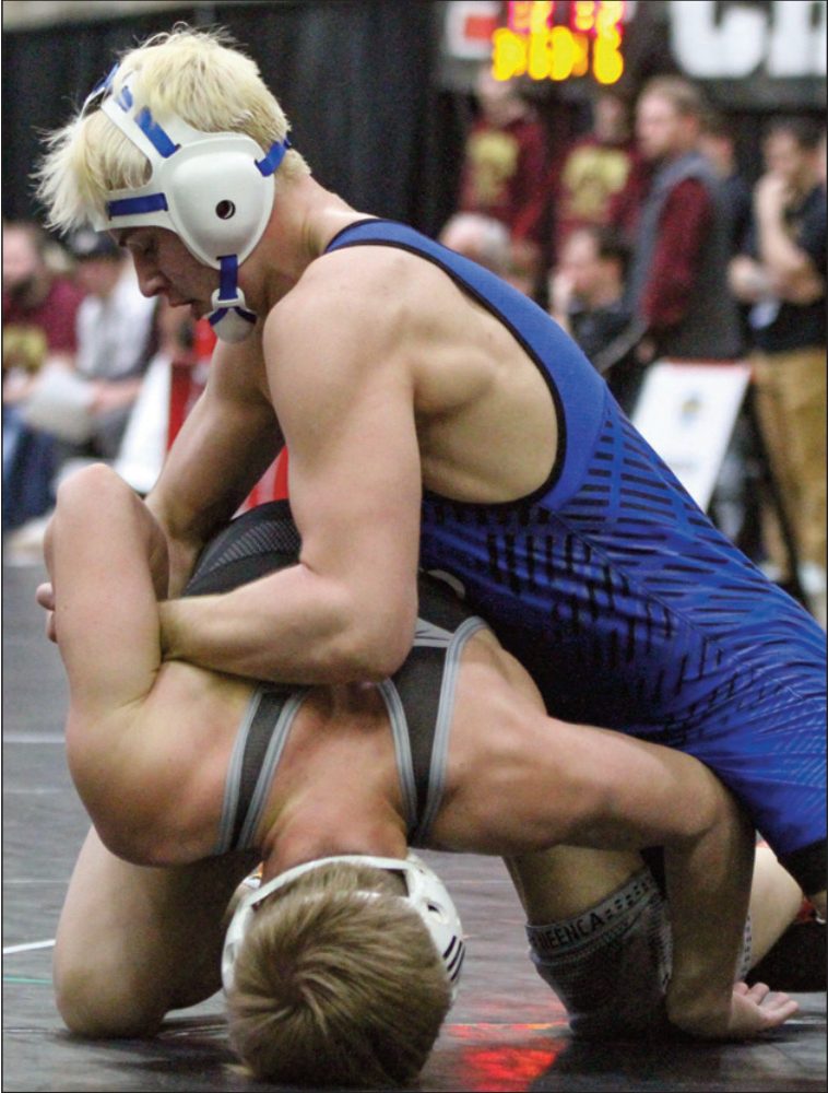 At 150: Mason Scullion won by decision over Vince Knowles 2-0. Scullion and Knowles were both 2026 Individual State Qualifiers. MP Schools photo.