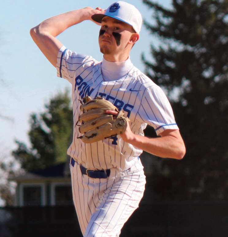 Pointer pitcher Brylen Lee pitched the entire game earning the win against lowa-Grant Friday 4-1. Photo by John Dalton.