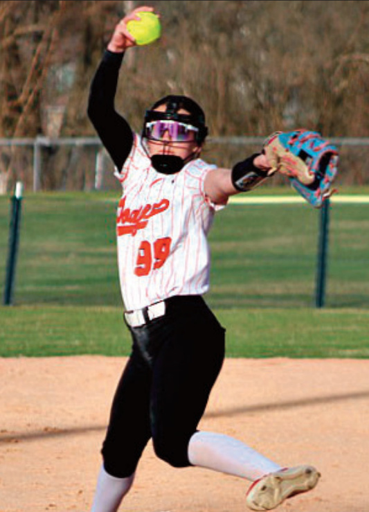 Mikayla Lathrop winds up to deliver a pitch. Photo by Angie Borne.