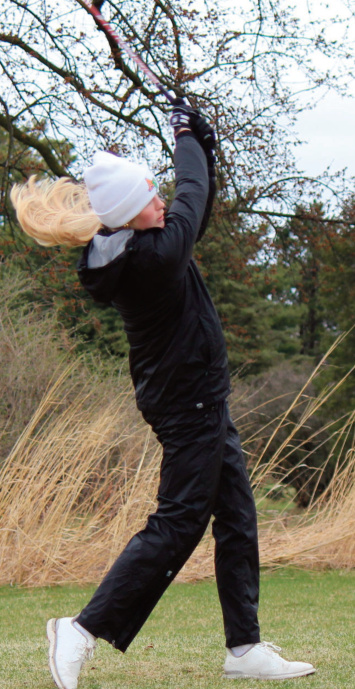 Avari Steiner of Argyle-Pecatonica watches this drive on hole 5. John Dal- ton photo.
