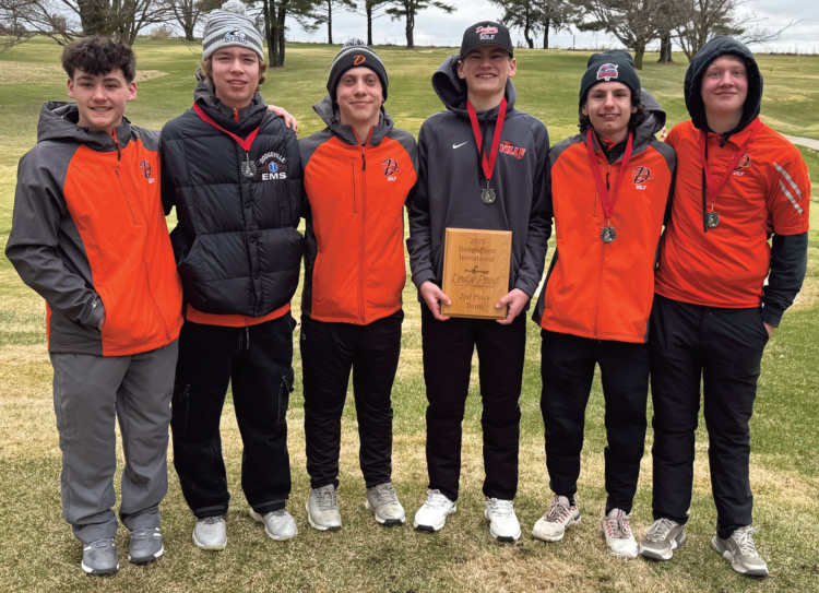 The Dodgeville golf team placed 2nd at the Dodge Point Invitational on Saturday. Left to right are Brody Ley, Luke Bender, Connor Hottmann, Nate Blalock, Jaden Mallon, Owen Weigel. John Dalton photo.