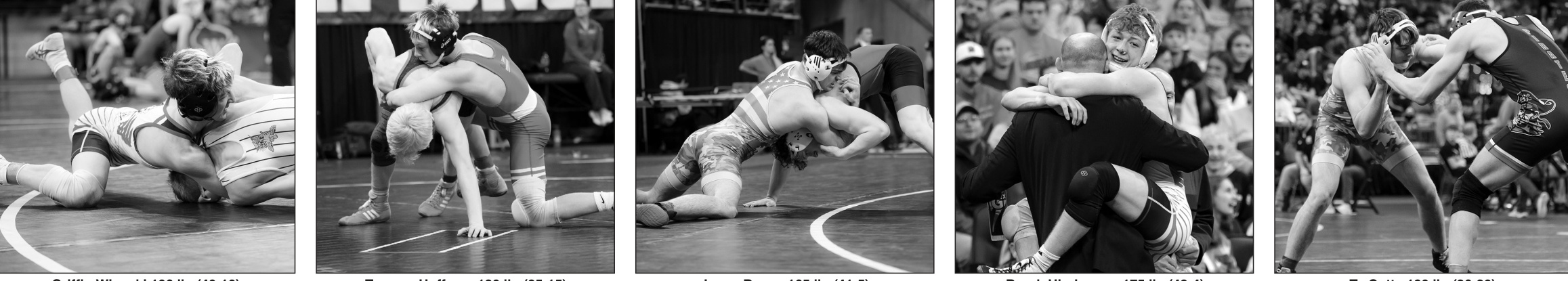 5 Iowa-Grant/Highland wrestlers - Griffin Wineski 1st place, Trapper Hoffman, Jaxon Busse 2nd place, Brock Hinderman 1st place, Ty Cutts