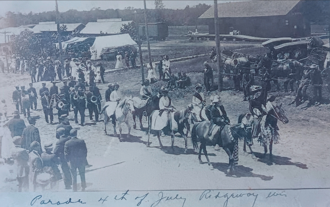 The depot and Village of Ridgeway park from a believed business rooftop in downtown Ridgeway sometime before the second main street fire.