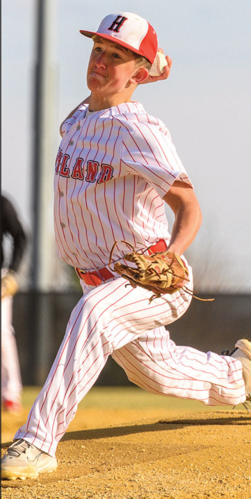 Cardinal hurler Griffin Wineski rears back to fire a pitch. Jonelle Degenhardt photo.