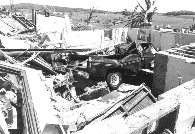 A truck ended up in the basement of a home on Barneveld's east side, during the storm that swept through the village in about 30 seconds.