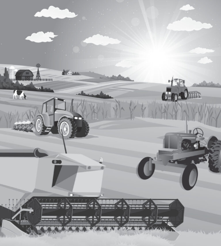 Clipart of a farm and machinery