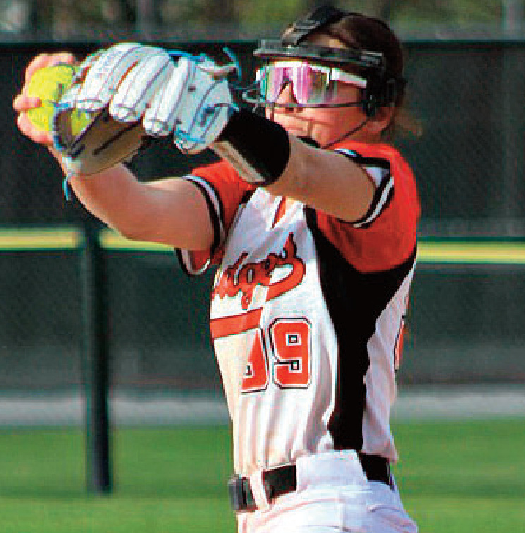 Mikayla Lathrop fires a pitch. Photo by Angie Borne.