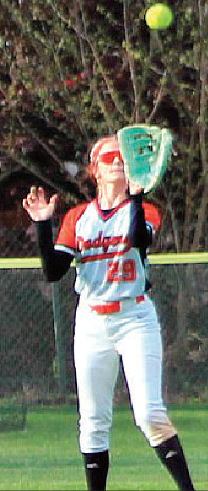 Skylar Quinn gets under this flyball to make a catch. Photo by Angie Borne.