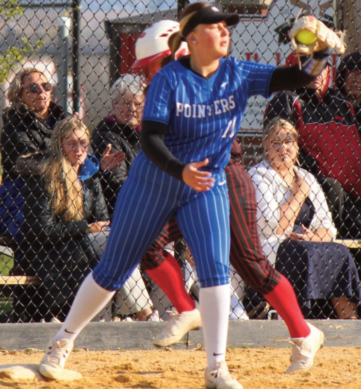 Pointer first baseman Leah Hoffman secures a throw.