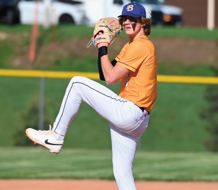 Barneveld's Hunter Larson winds up for a pitch. Photo by Anita Schmid.