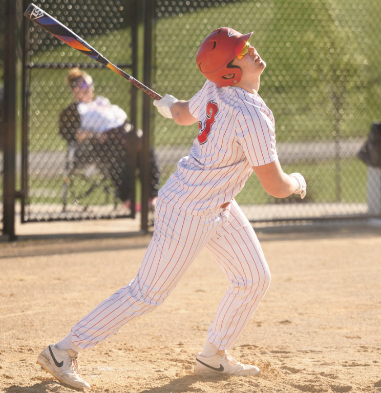 Tanner Degenhardt watches a fly ball. Photo by Jonelle Degenhardt.