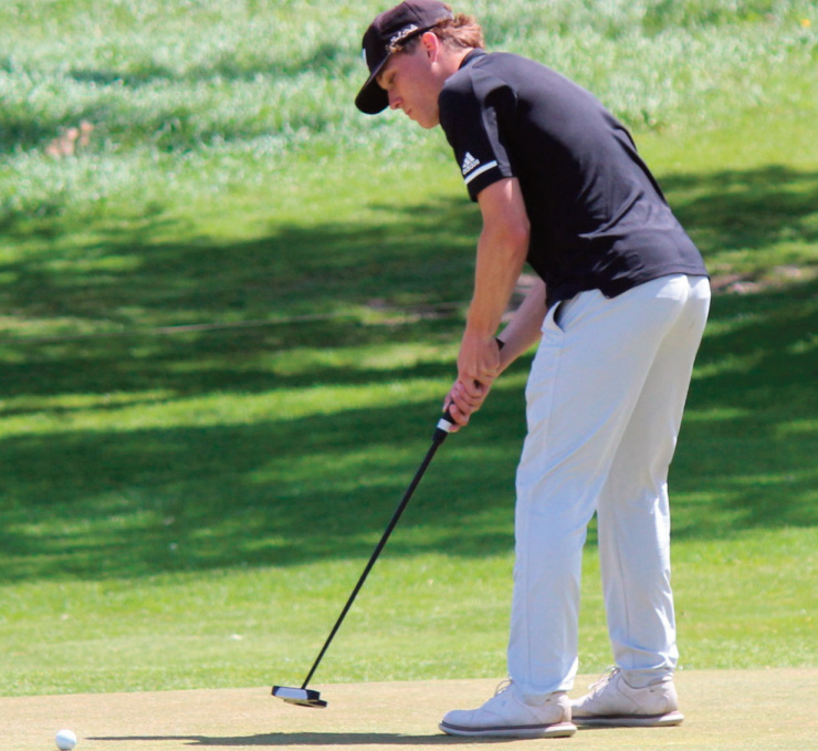 River Valley's Lucas Klein attempts to make this short putt Saturday in the Southwest Cup at Dodge-Point Country Club. John Dalton photo.