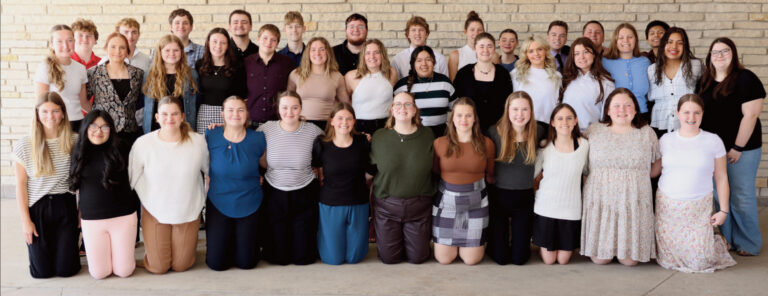 Team members are (l-r) front: Ava Klaas, Michelle Quiahua, Breanna Dowell, Evy Linscheid, Stevie Pelton, Chelsey Mueller, Lucy Spurley, Addyson Winkers, Gabby Munson, Cadence Kelley, Abigail Hake, and Shaylee Huson; middle: Georgia Trecek, Lily Linscheid, June Spurley, Kylie Breuer, Chris Crow, Pajessa Baker, Trinity Baker, Vanessa Quiahua, Olivia Koss, Ever Schilling, Maddy Allen, Alayna Enloe, Kimberly Bartolo Rivera, and Brynn Milestone; back: Max Hake, Everett Zimmer, Owen Munson, Quentin Koss, Connor Johnson, Trenton Pelton, Braden Dowell, Adeline Foley, Alex Sporle, Will Fulton, Deven Engrav, and Freddy Rodri- guez-Acatzihua,