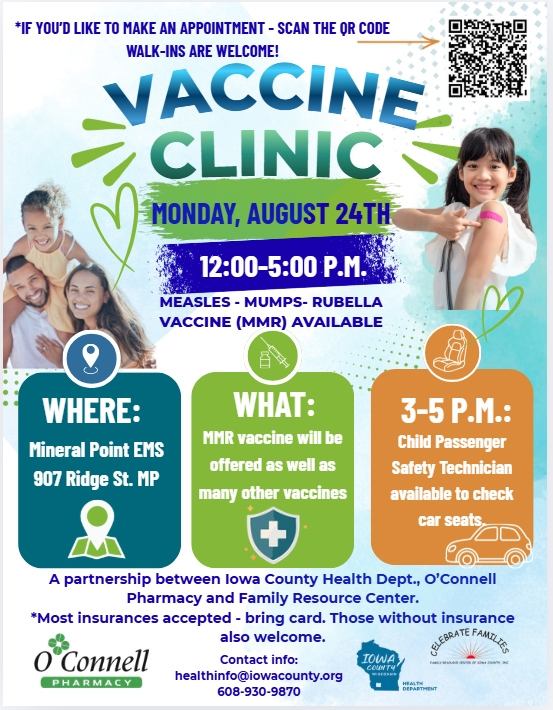 Vaccine Clinic Monday, August 24, 2026 from 12noon-5pm