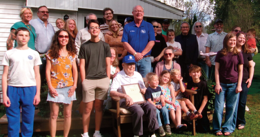 Members of Norman Johnson's family gathered at his home in Mineral Point Saturday to celebrate his 100th birthday and a state commendation.