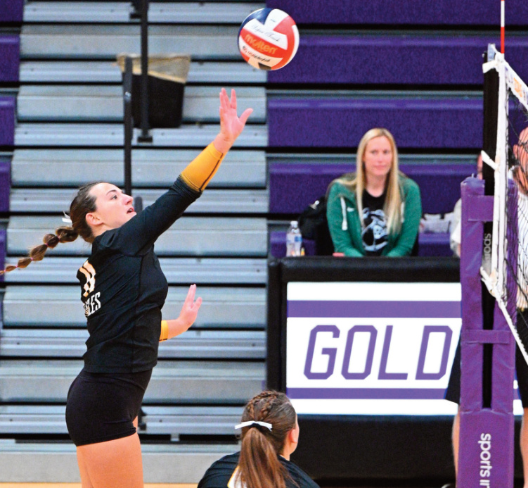 Barneveld's Addyson O'Connell pushes a shot over the net. Photo by Anita Schmid.